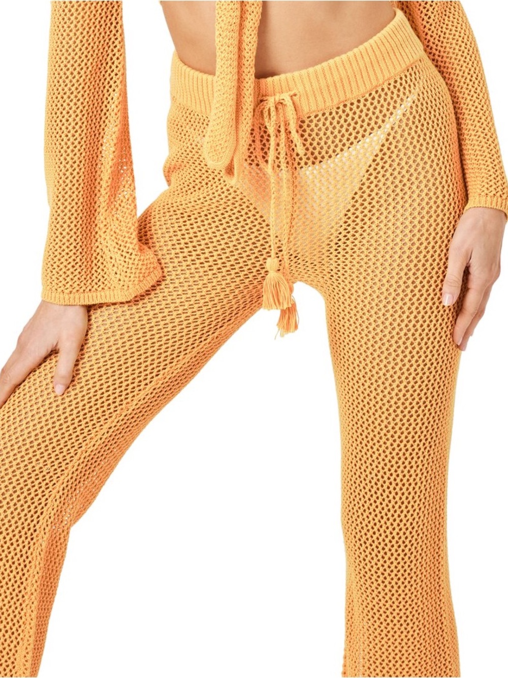 L*Space Mustard Yellow Crochet Knit Flare Beach Cover-Up Pants Size S Boho NWT
